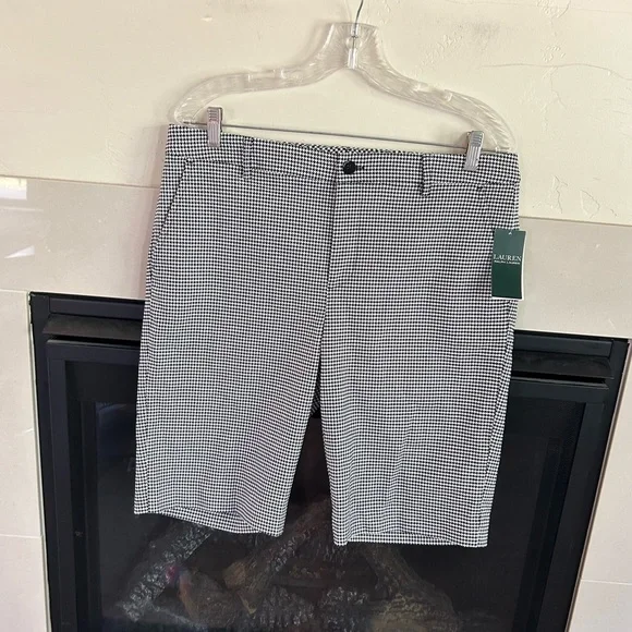 Lauren Ralph Lauren Stretch Knit Bermuda Shorts 10 black herringbone golf NWT - Picture 1 of 10